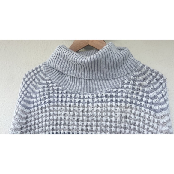 Krimson Klover Merino Wool Silk Blend Gray Stripe Turtleneck Sweater L/XL Thick - Picture 2 of 6